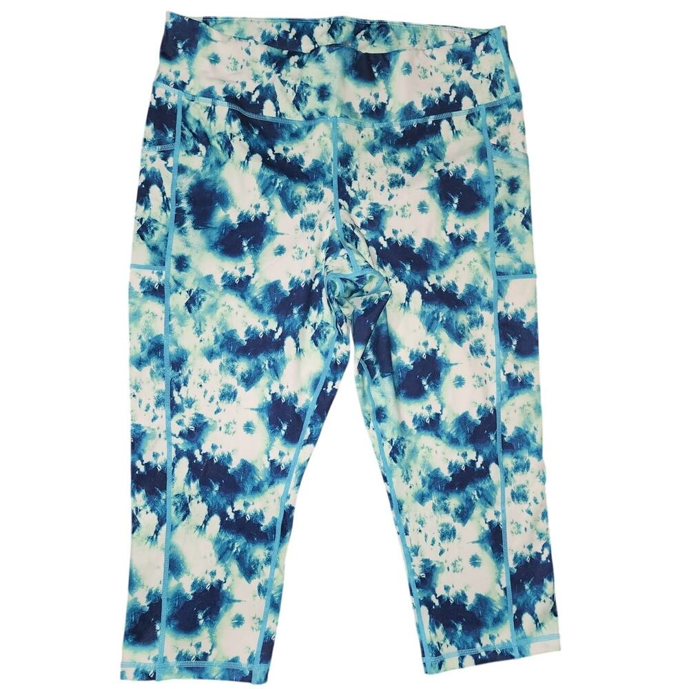 ID Ideology Teal Blue White Workout Yoga Activewear Capri Leggings Plus 1X